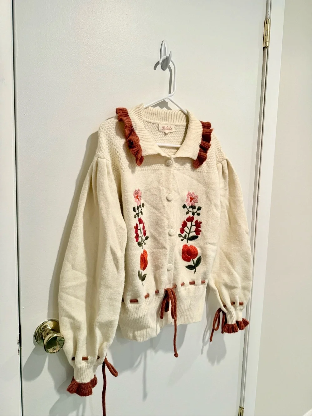 Listicle Ivory Floral Embroidered Knit Cardigan Sweater - Picture 4 of 8